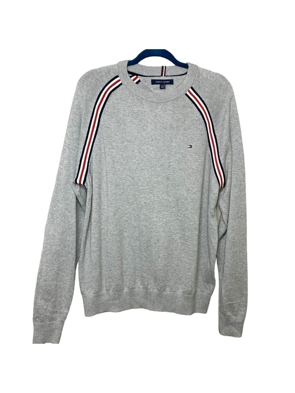 Gray Cotton Knit Sweater Pullover Sz L Long Sleeve Crew Neck Preppy